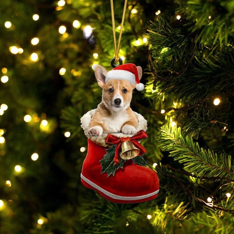 Pembroke Welsh Corgi  & Wit in Kerstschoen Ornament