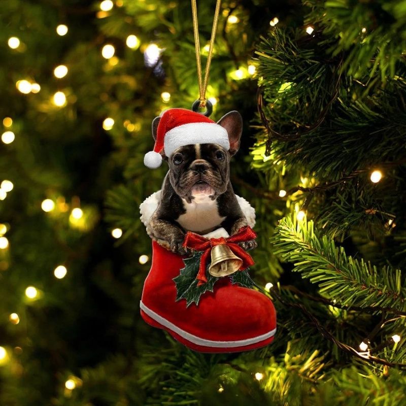 French Bulldog Brindle and Wit in Kerstschoen Ornament