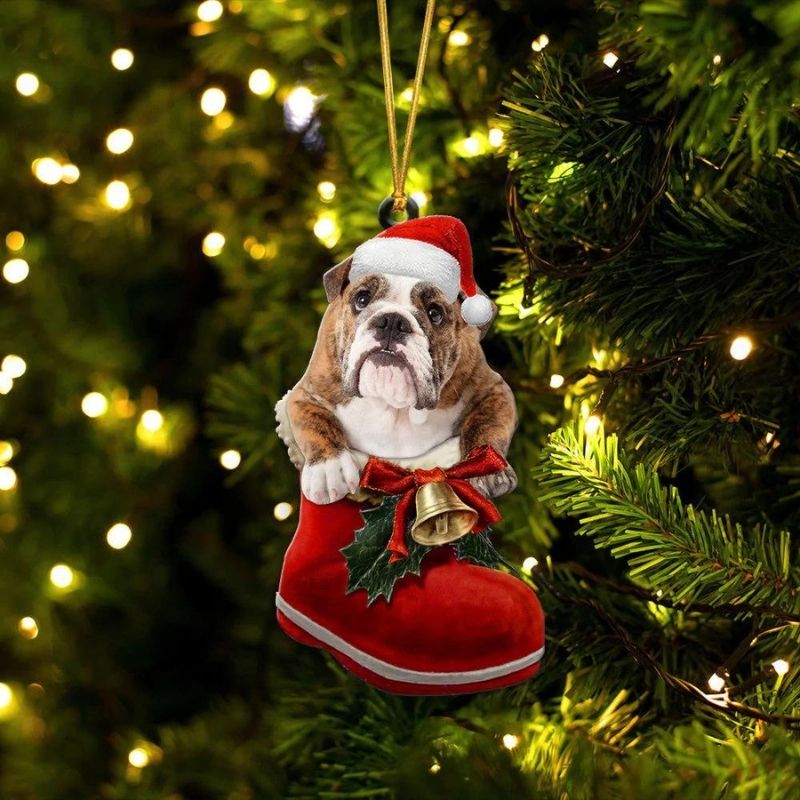 English Bulldog Brindle in Kerstschoen Ornament