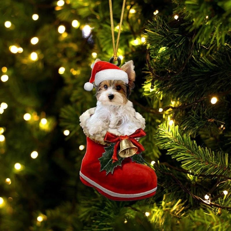 Yorkshire Terrier in Kerstschoen Ornament