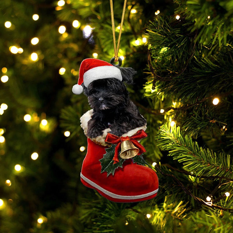 Yorkshire Terrier Zwart in Kerstschoen Ornament