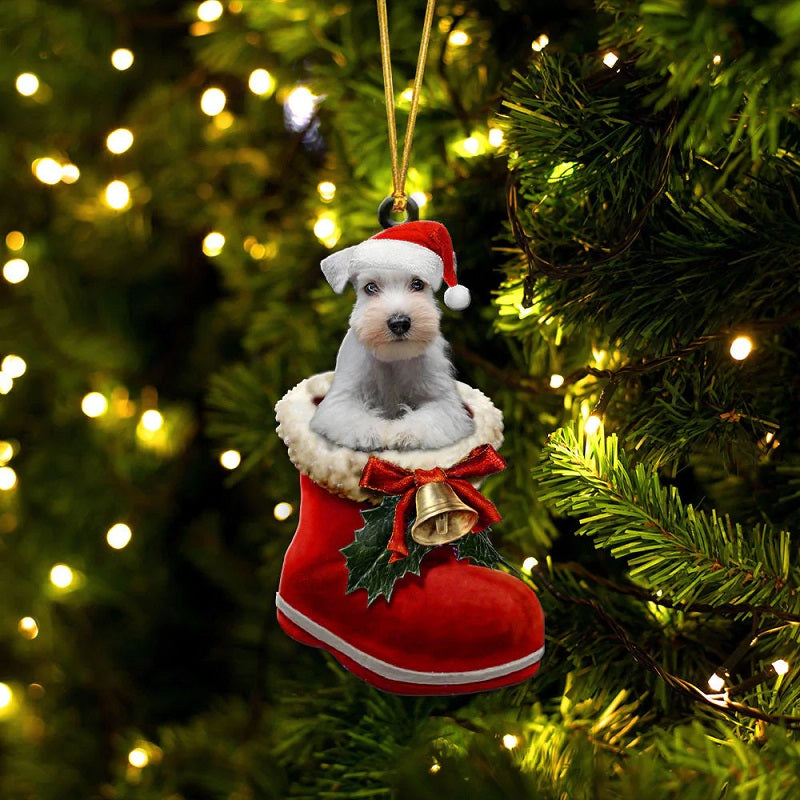 Miniature Schnauzer Color Wit in Kerstschoen Ornament