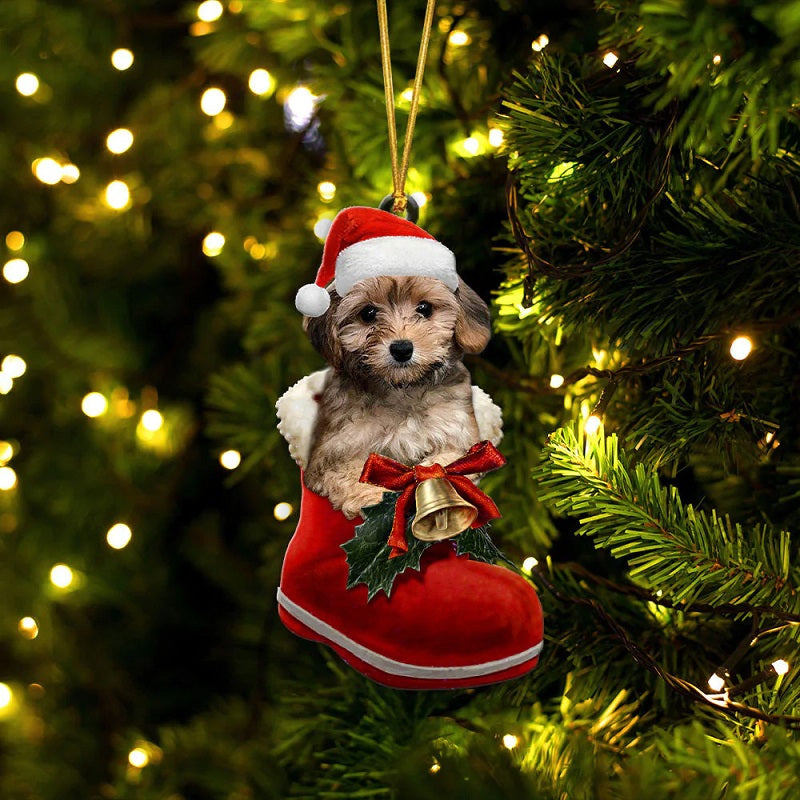 Yorkie Poo in Kerstschoen Ornament