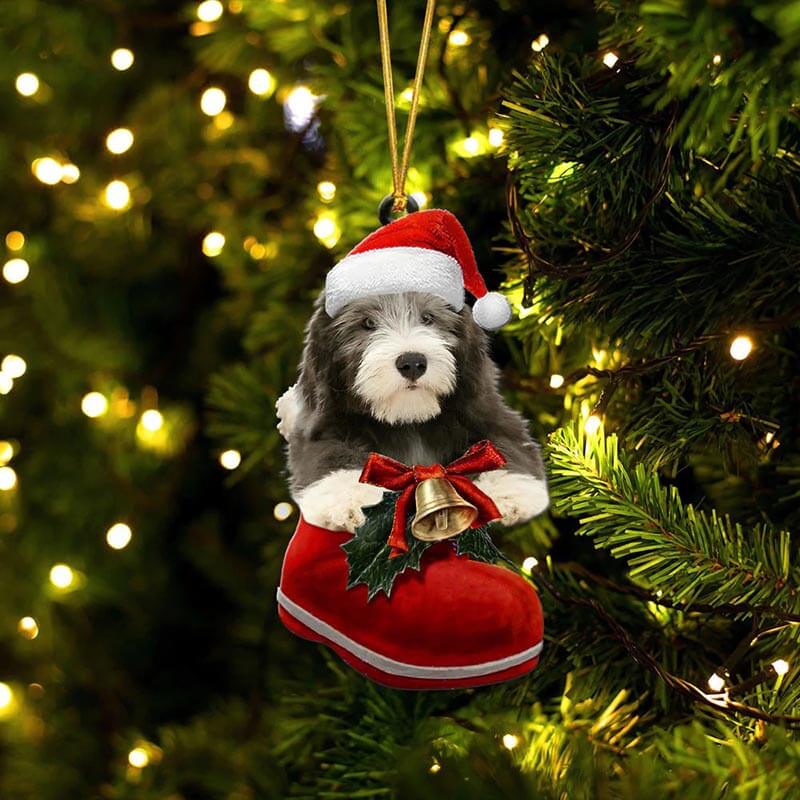 Old English Sheepdog in Kerstschoen Ornament