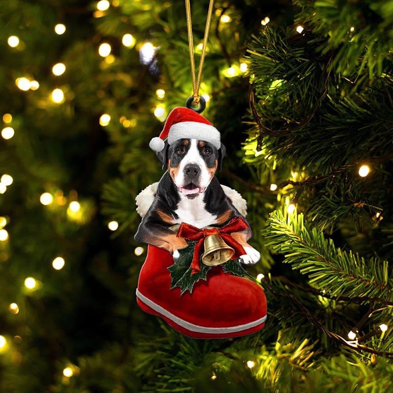 Greater Swiss Mountain Dog in Kerstschoen Ornament