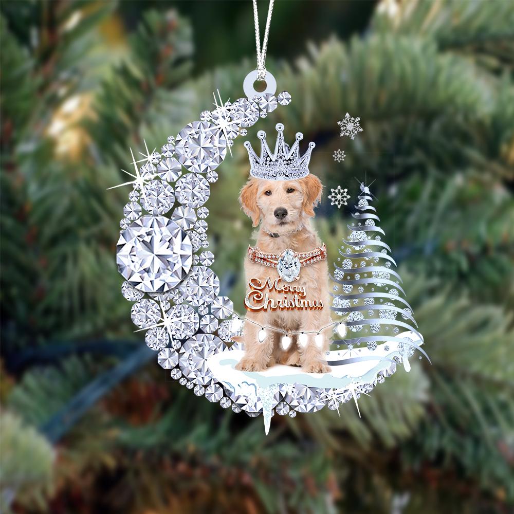 Labradoodle op Diamand Maan Kerst Ornament