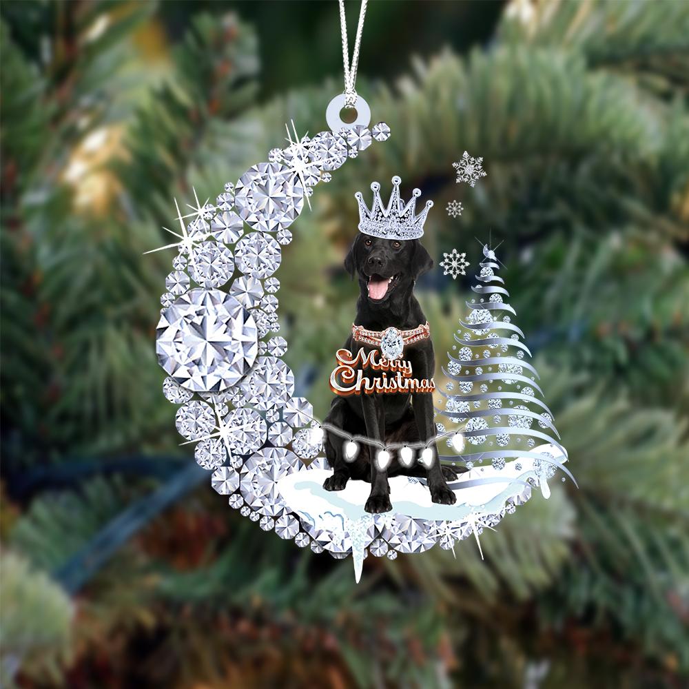 Zwart Labrador Retriever op Diamand Maan Kerst Ornament