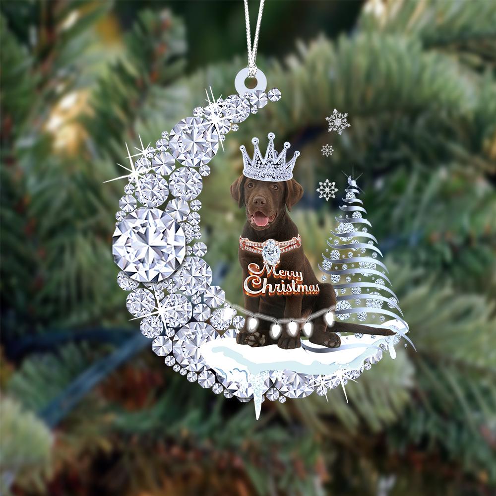 Chocolate Labrador Retriever op Diamand Maan Kerst Ornament