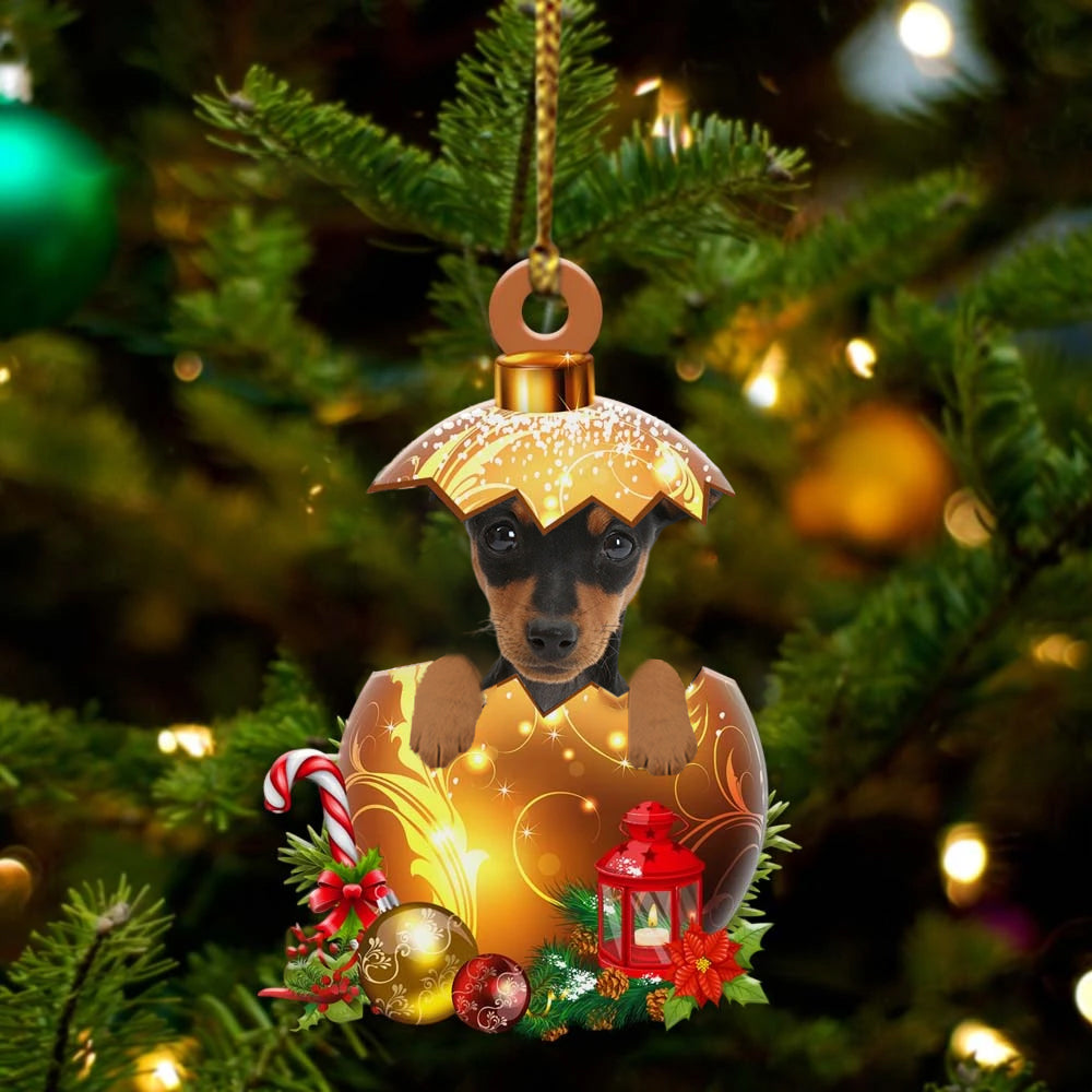 Miniature-Pinscher In Kerst Gouden Ei Ornament