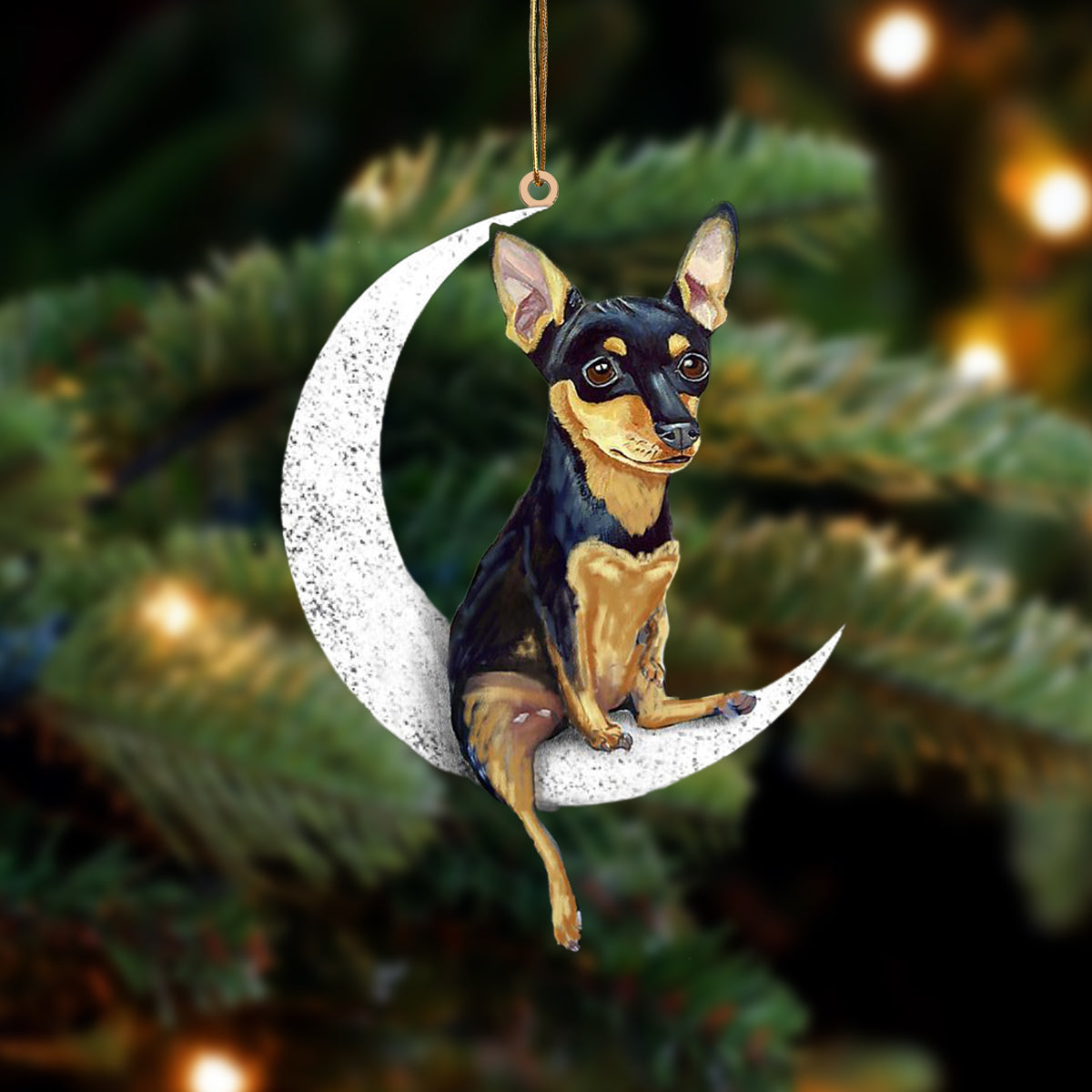 Miniature Pinscher Zit op de Maan Ornament