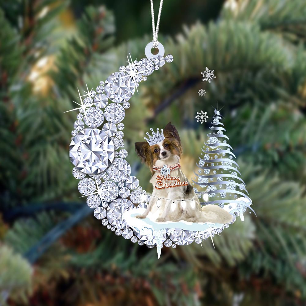 Papillon op Diamand Maan Kerst Ornament