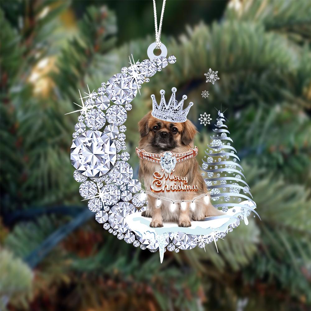 Pekingees op Diamand Maan Kerst Ornament