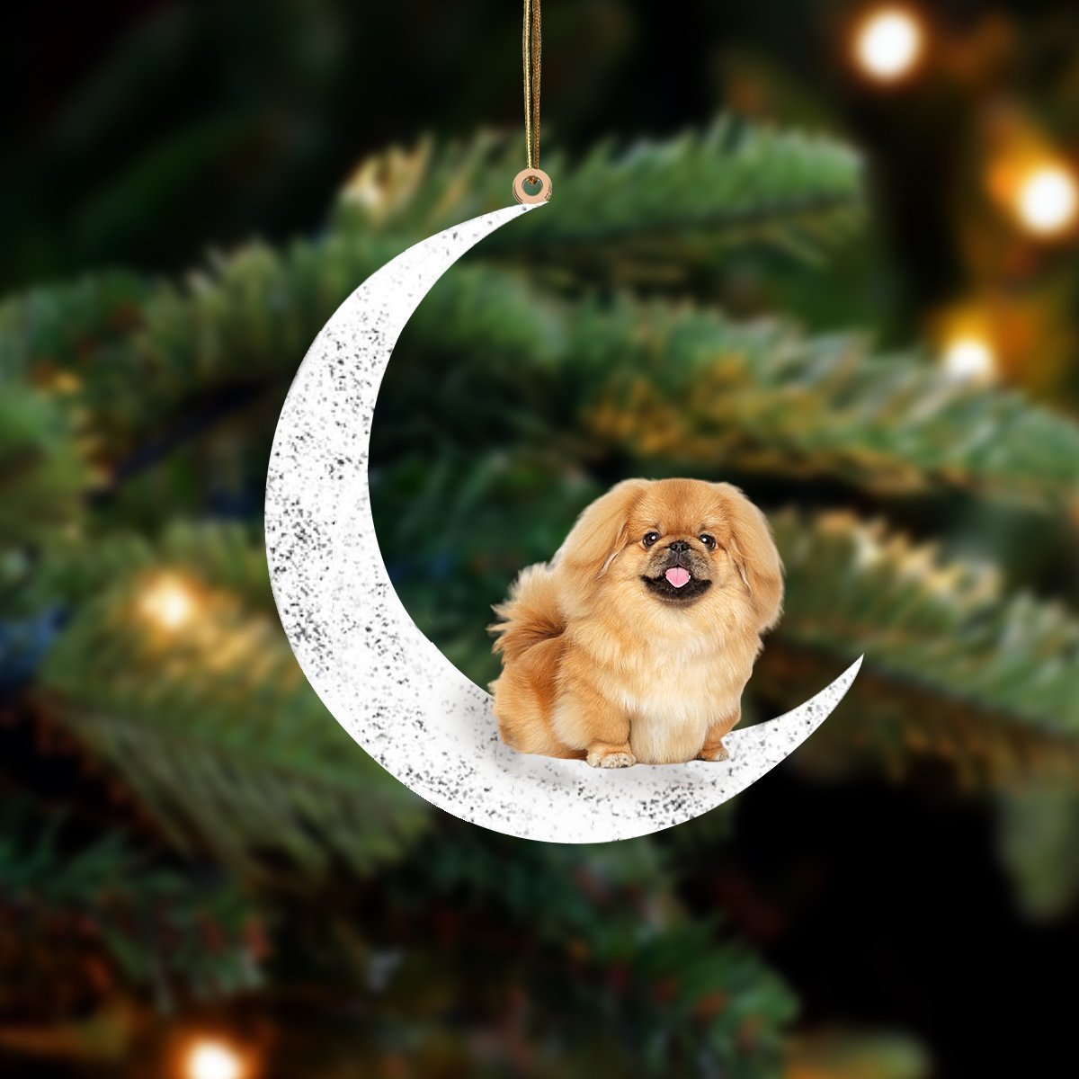 Pekingees Zit op de Maan Ornament