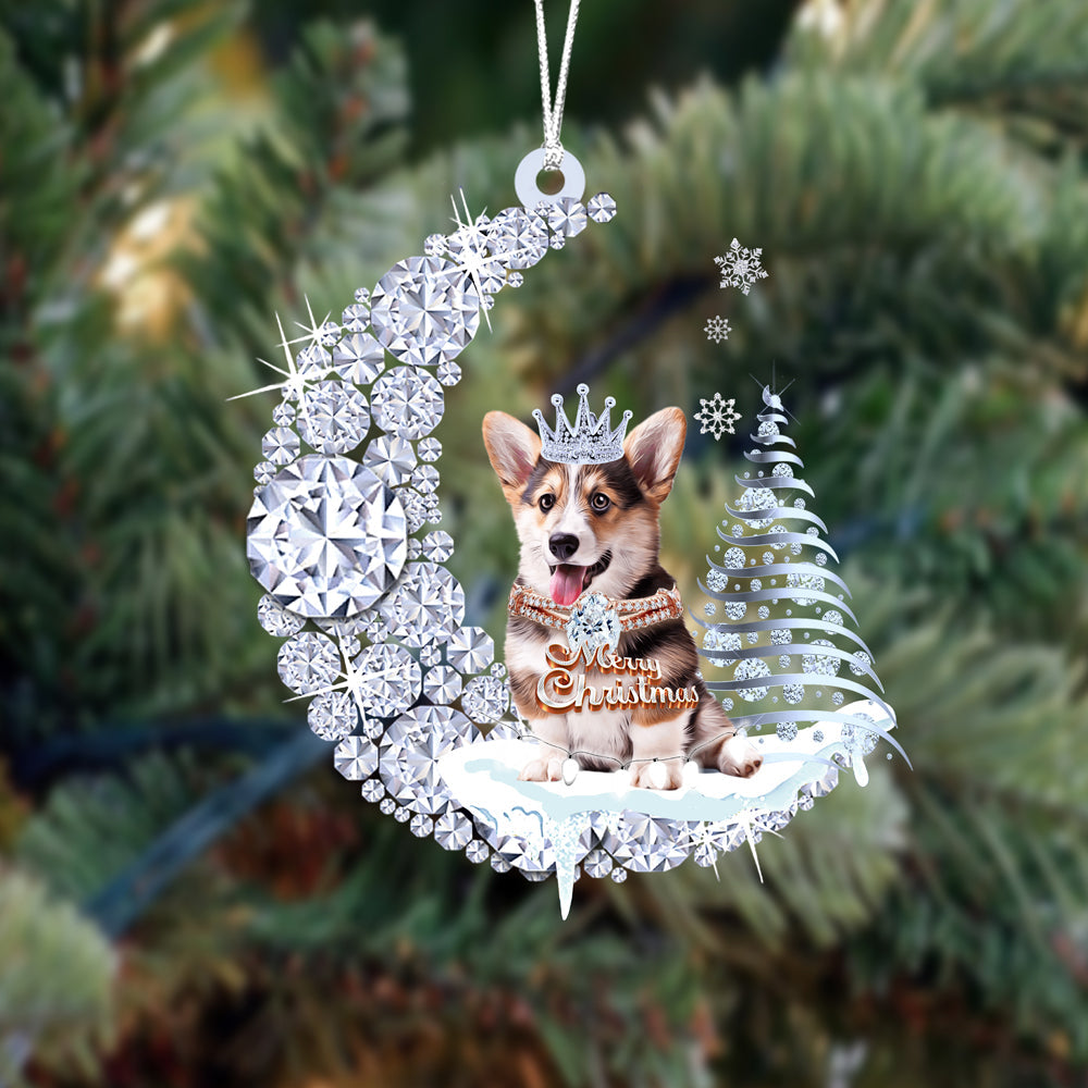 Pembroke Welsh Corgi (1)op Diamand Maan Kerst Ornament