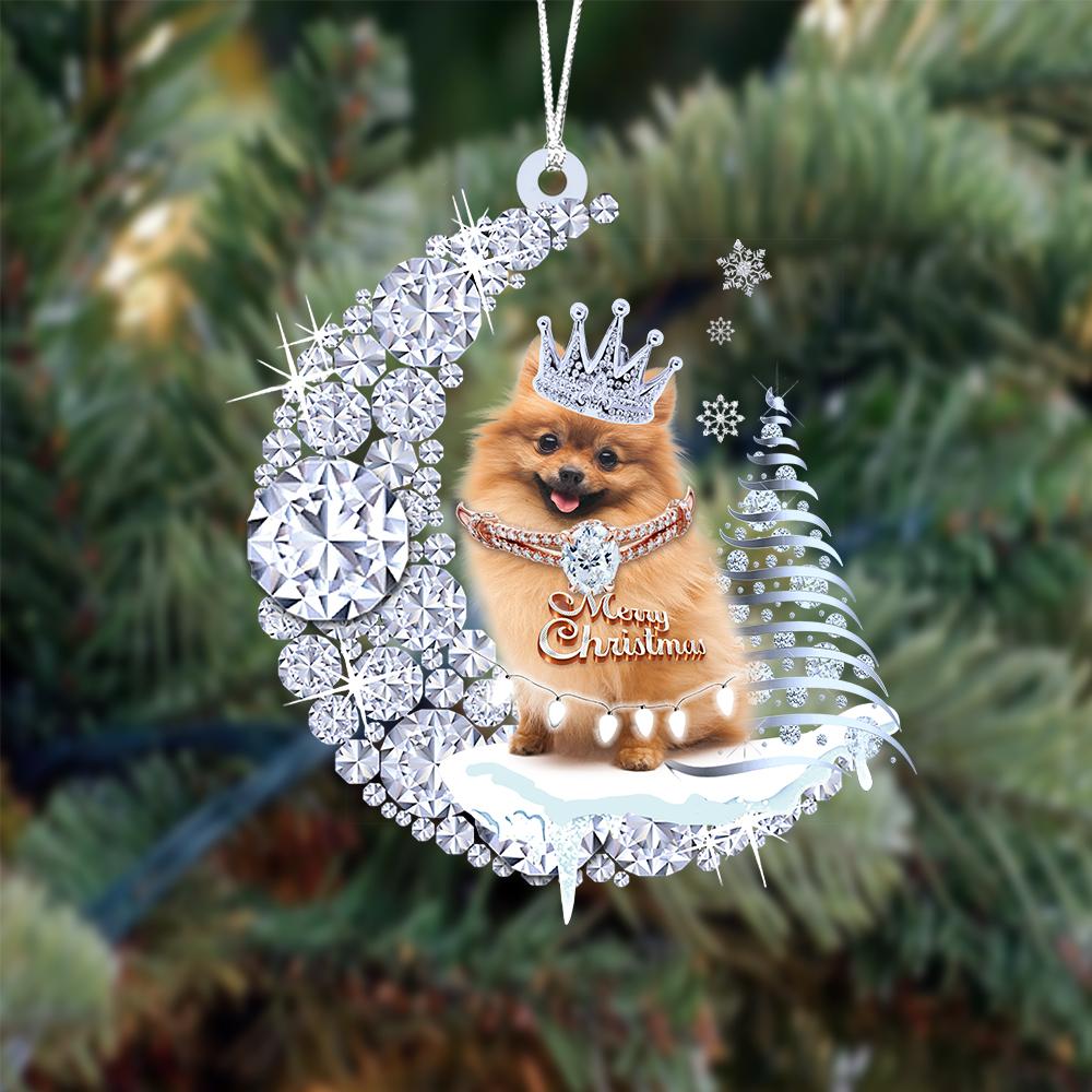 Pomeranian op Diamand Maan Kerst Ornament