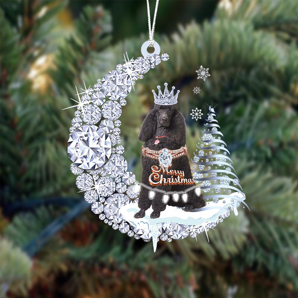 Poodle op Diamand Maan Kerst Ornament