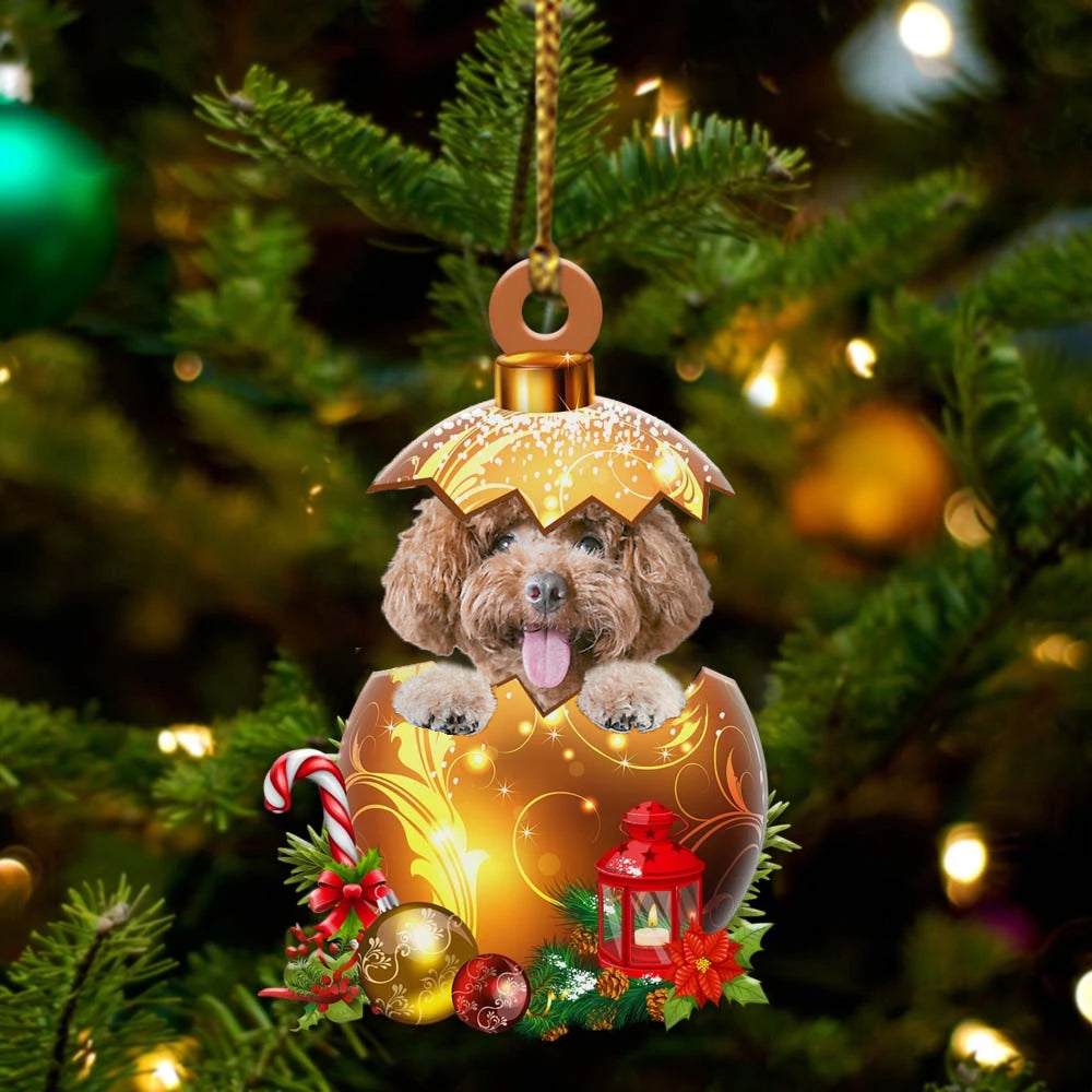 Poodle In Kerst Gouden Ei Ornament