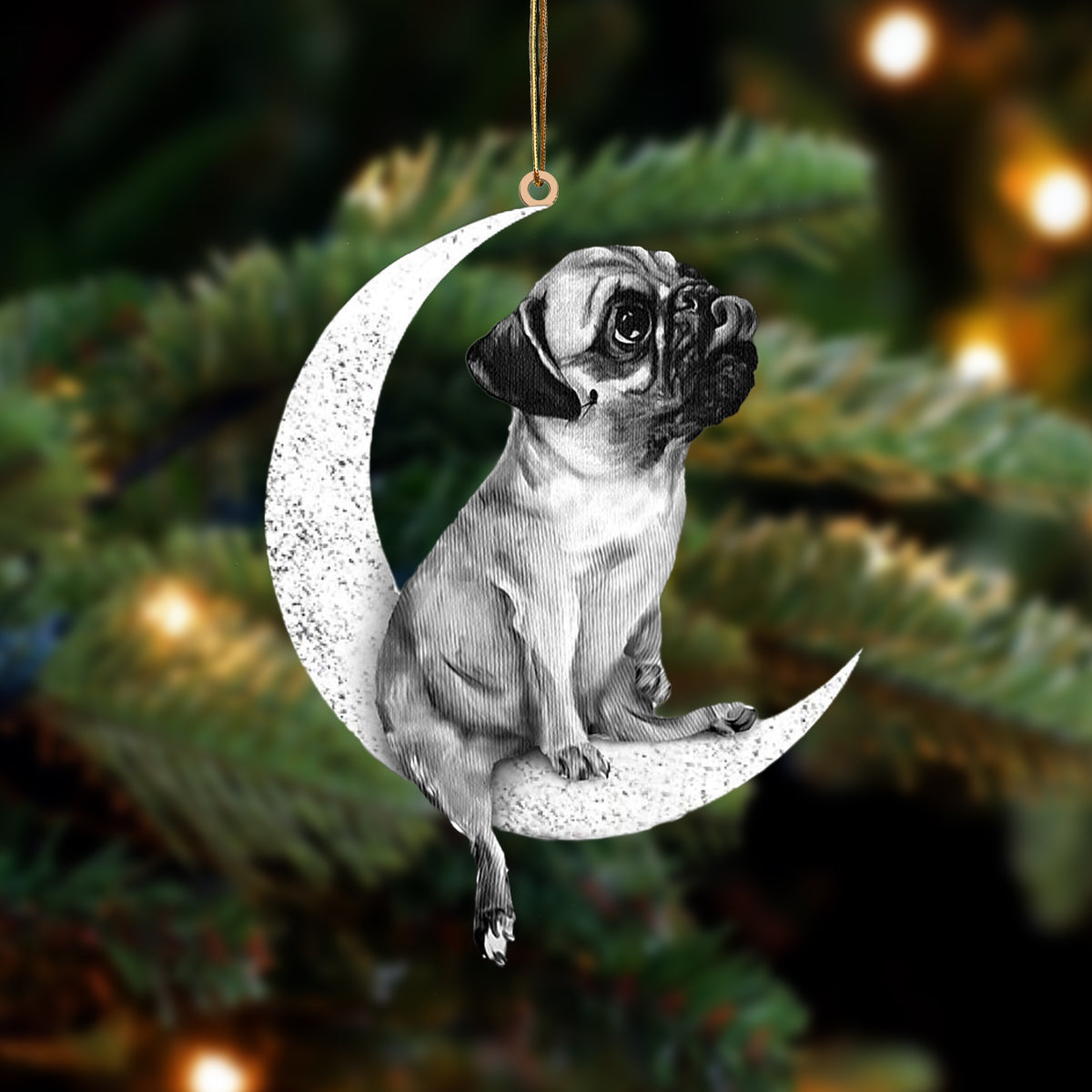 Pug Mops Zit op de Maan Ornament