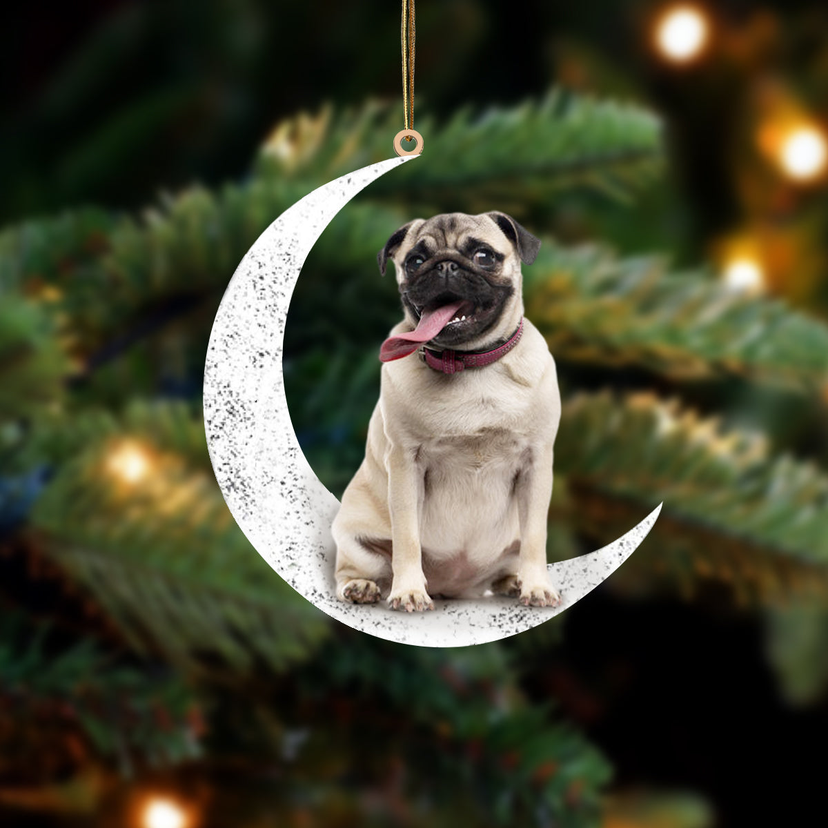 Pug Mops 2 Zit op de Maan Ornament