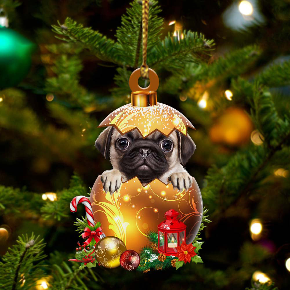 Pug Kerst Gouden Ei Ornament