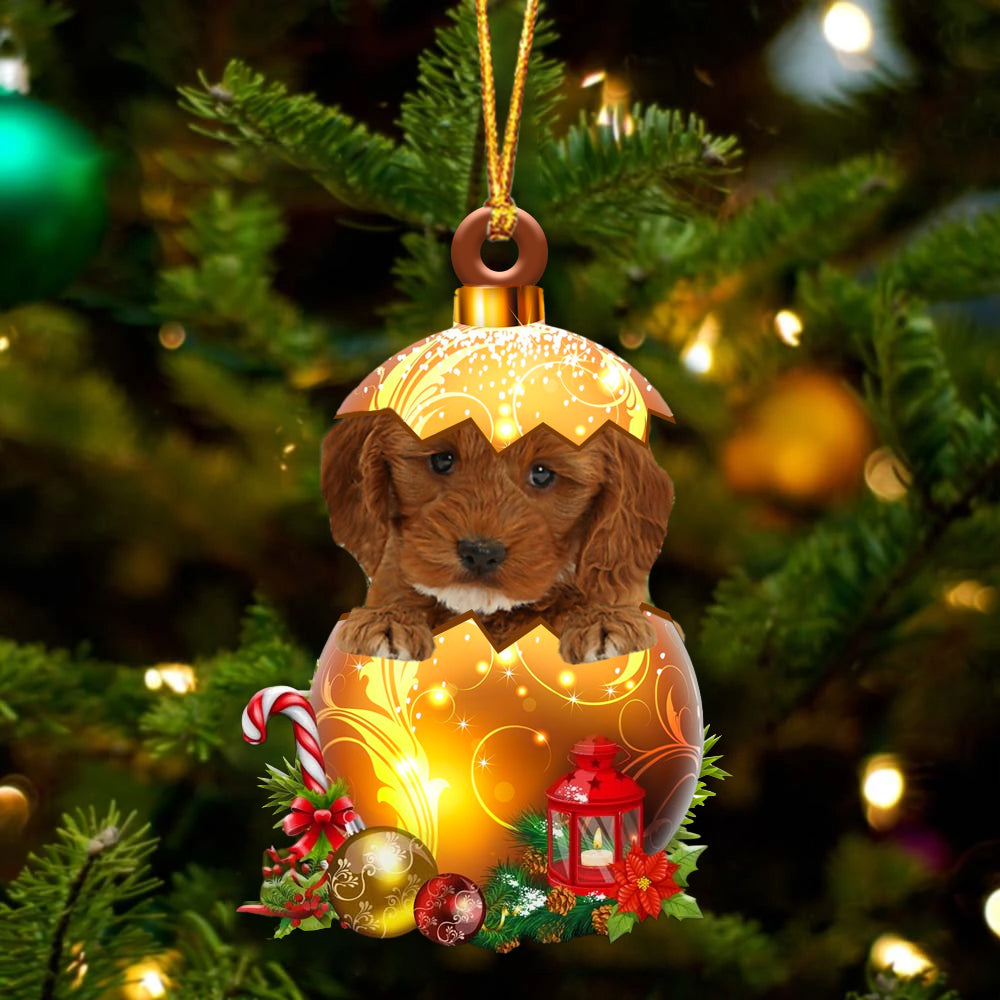 RED Cockapoo In Kerst Gouden Ei Ornament