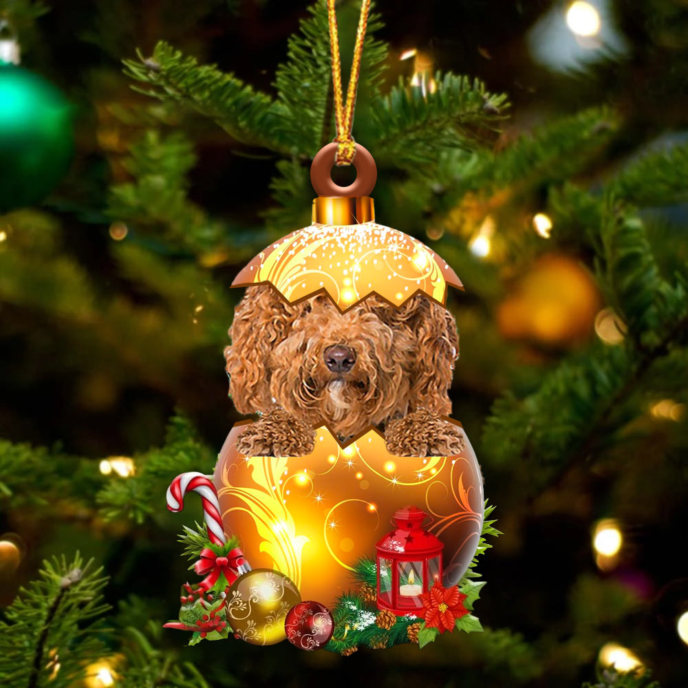 RED Labradoodle In Kerst Gouden Ei Ornament