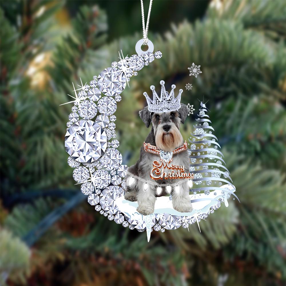 Schnauzer op Diamand Maan Kerst Ornament