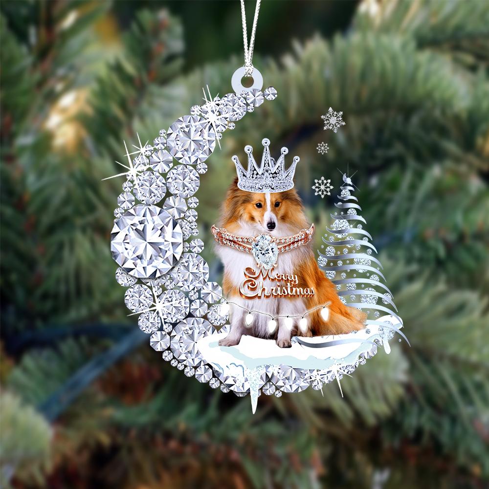 Shetland Sheepdog op Diamand Maan Kerst Ornament