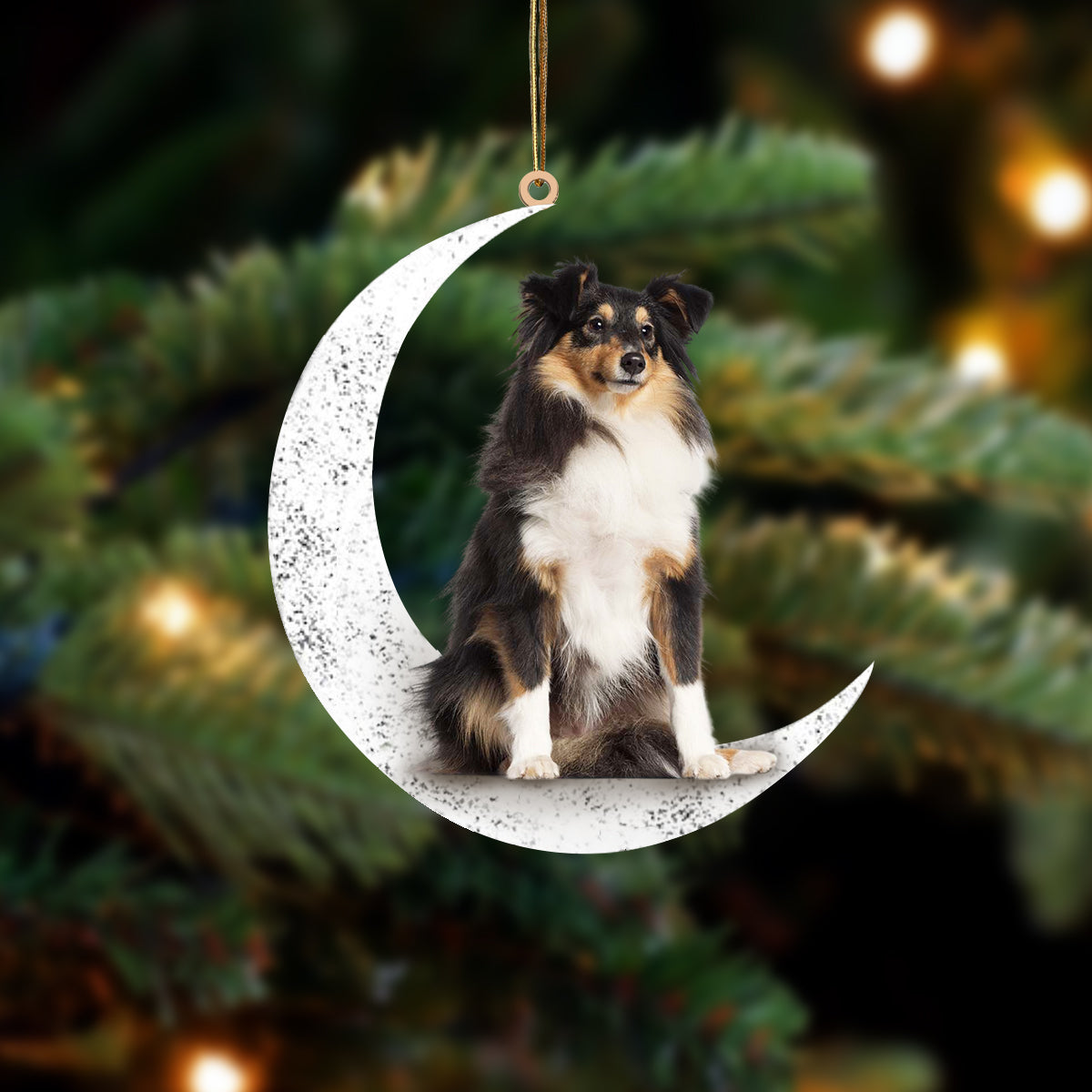 Shetlen Sheepdog 2 Zit op de Maan Ornament