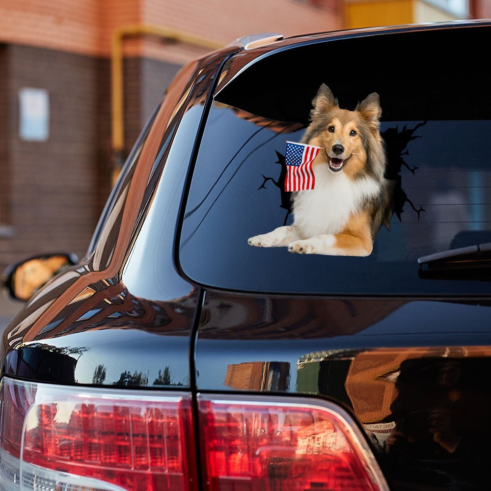 Shetland Sheepdog And American Flag Independent Day  Decal