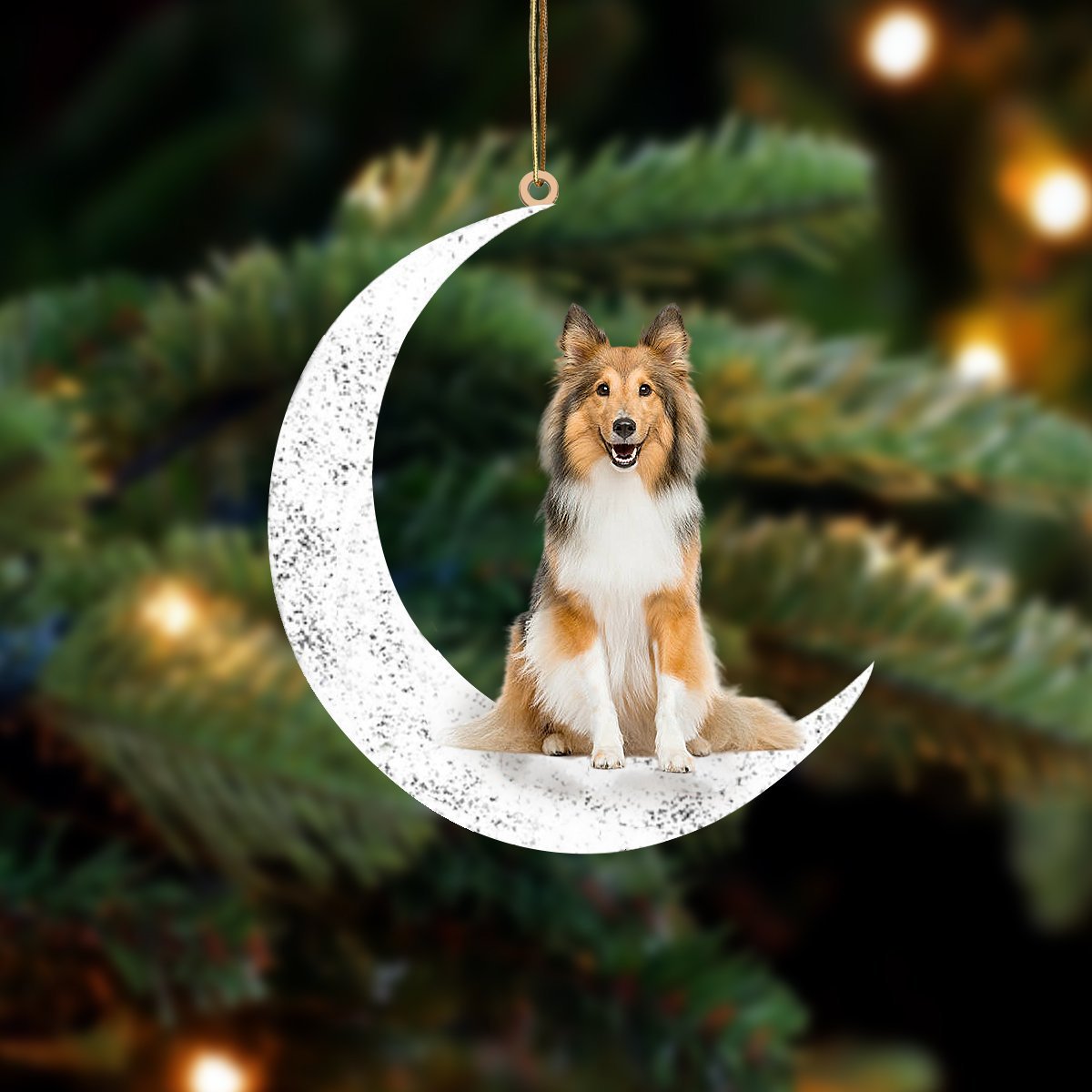 Shetlen Sheepdog Zit op de Maan Ornament