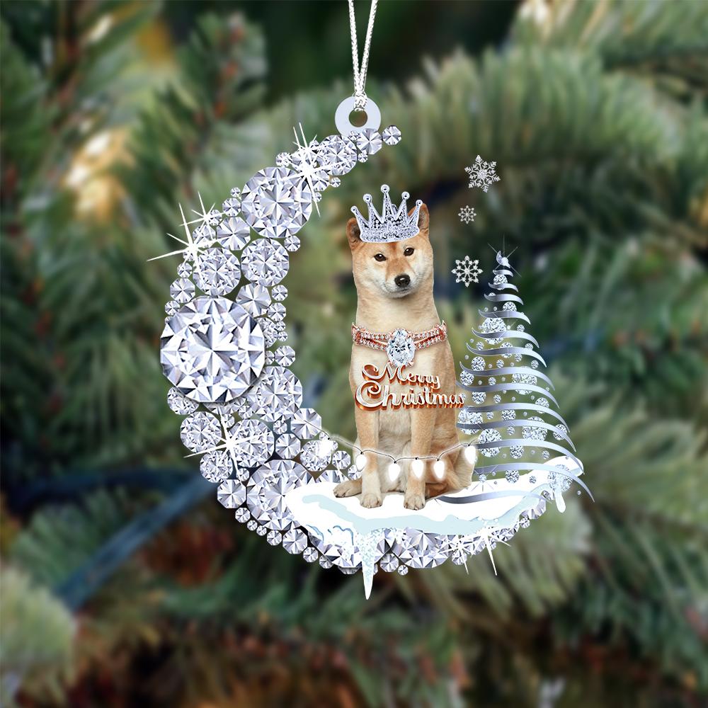 Shiba Inu op Diamand Maan Kerst Ornament