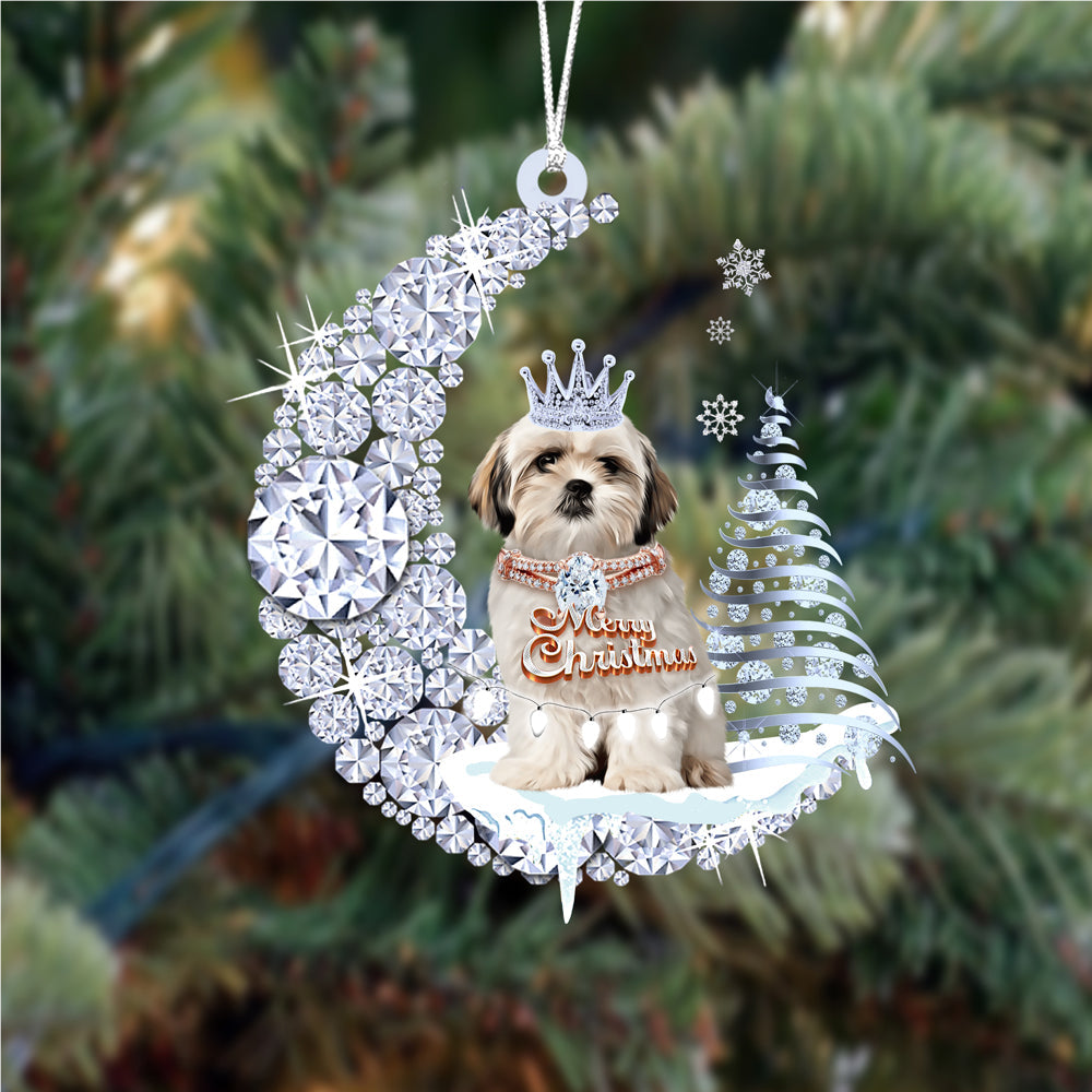 Shih Tzu  (1) op Diamand Maan Kerst Ornament