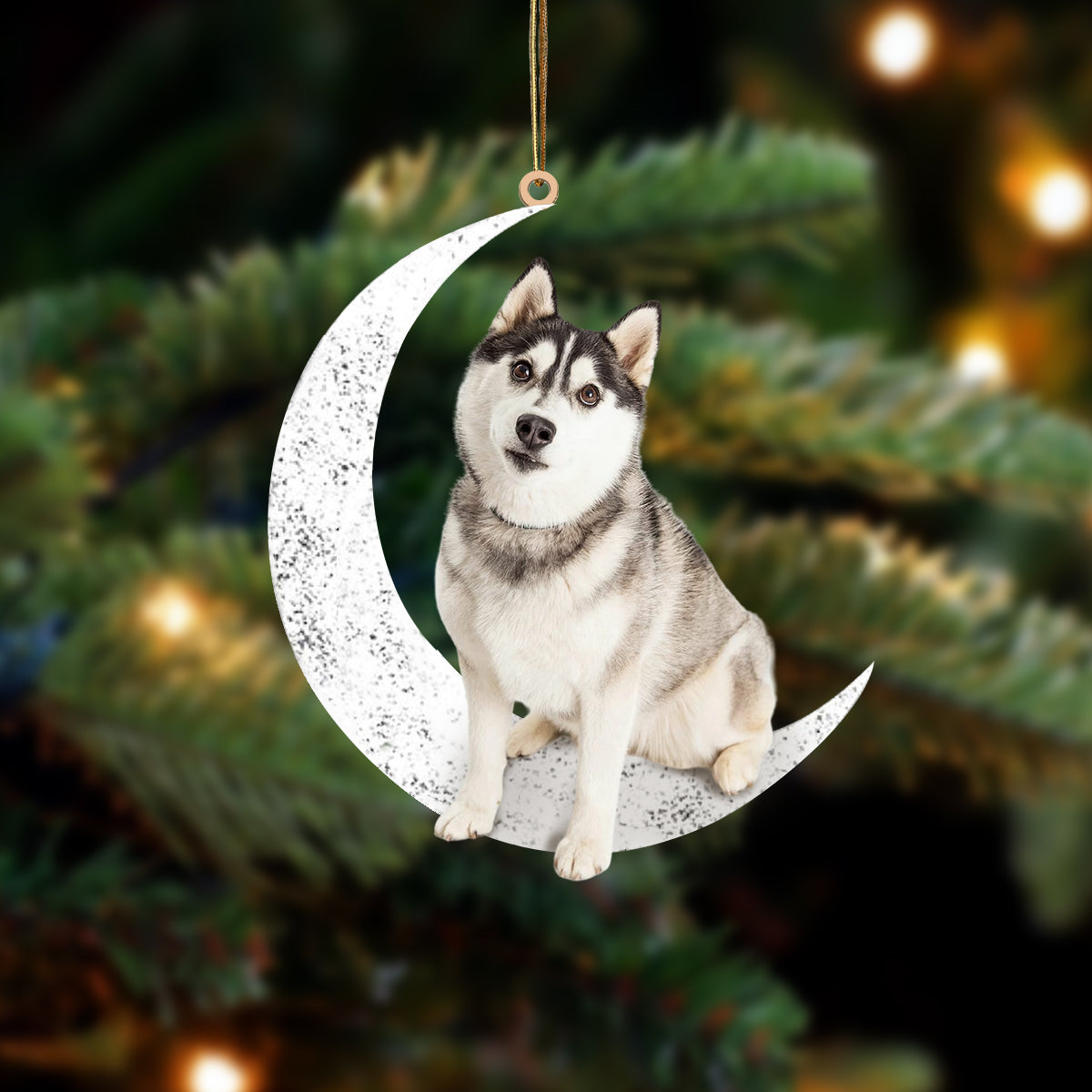 Siberian Husky 1 Zit op de Maan Ornament