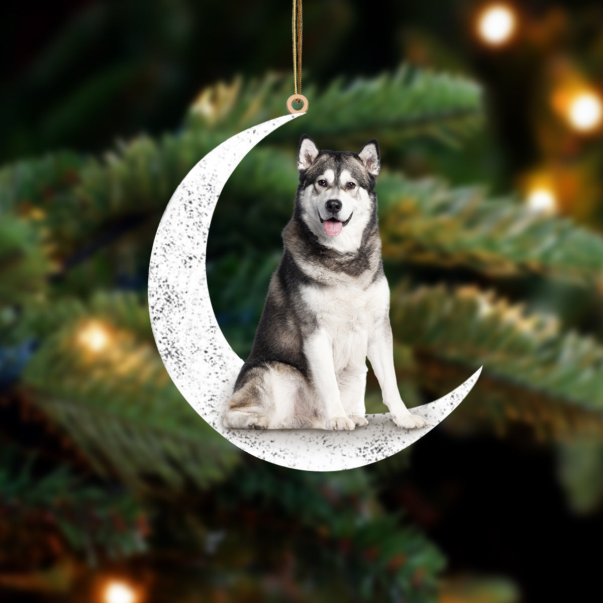 Siberian Husky 2 Zit op de Maan Ornament