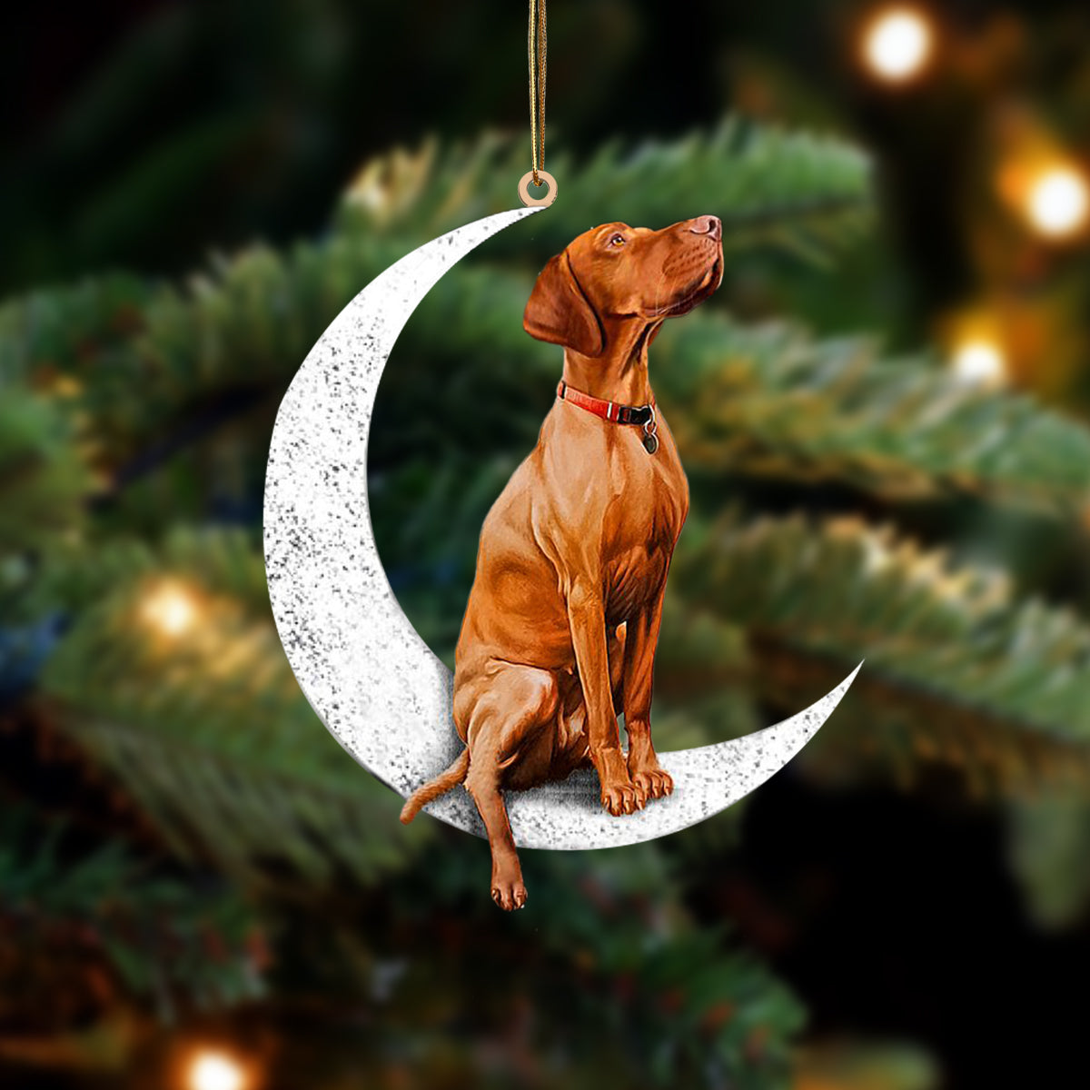 Vizsla Zit op de Maan Ornament