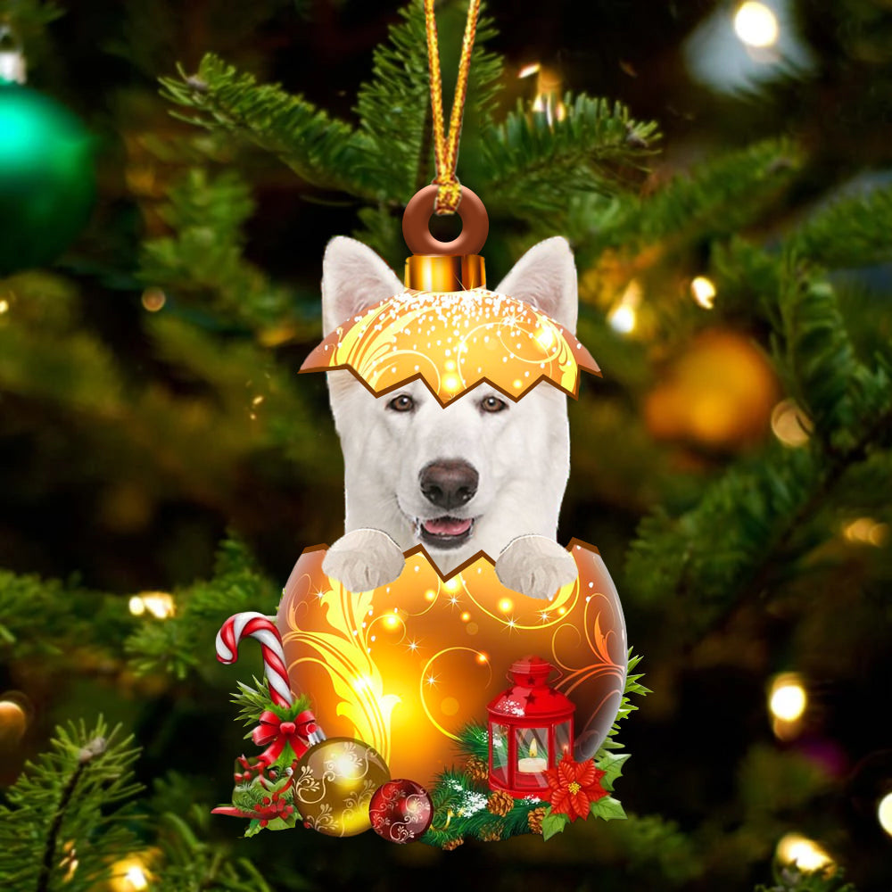 Wit German Shepherd In Kerst Gouden Ei Ornament