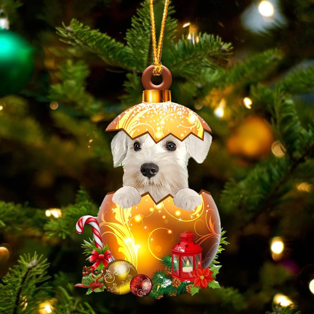 Wit Miniature Schnauzer In Kerst Gouden Ei Ornament