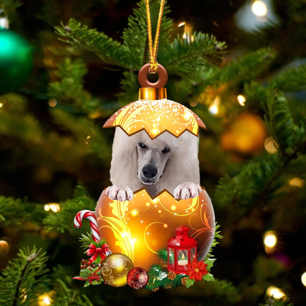 Wit St Sint bernard Poodle In Kerst Gouden Ei Ornament