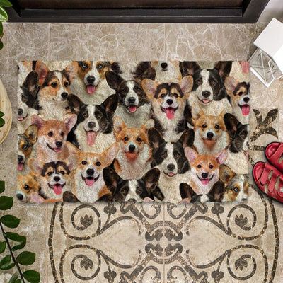 Groepje Welsh Corgies Deurmat