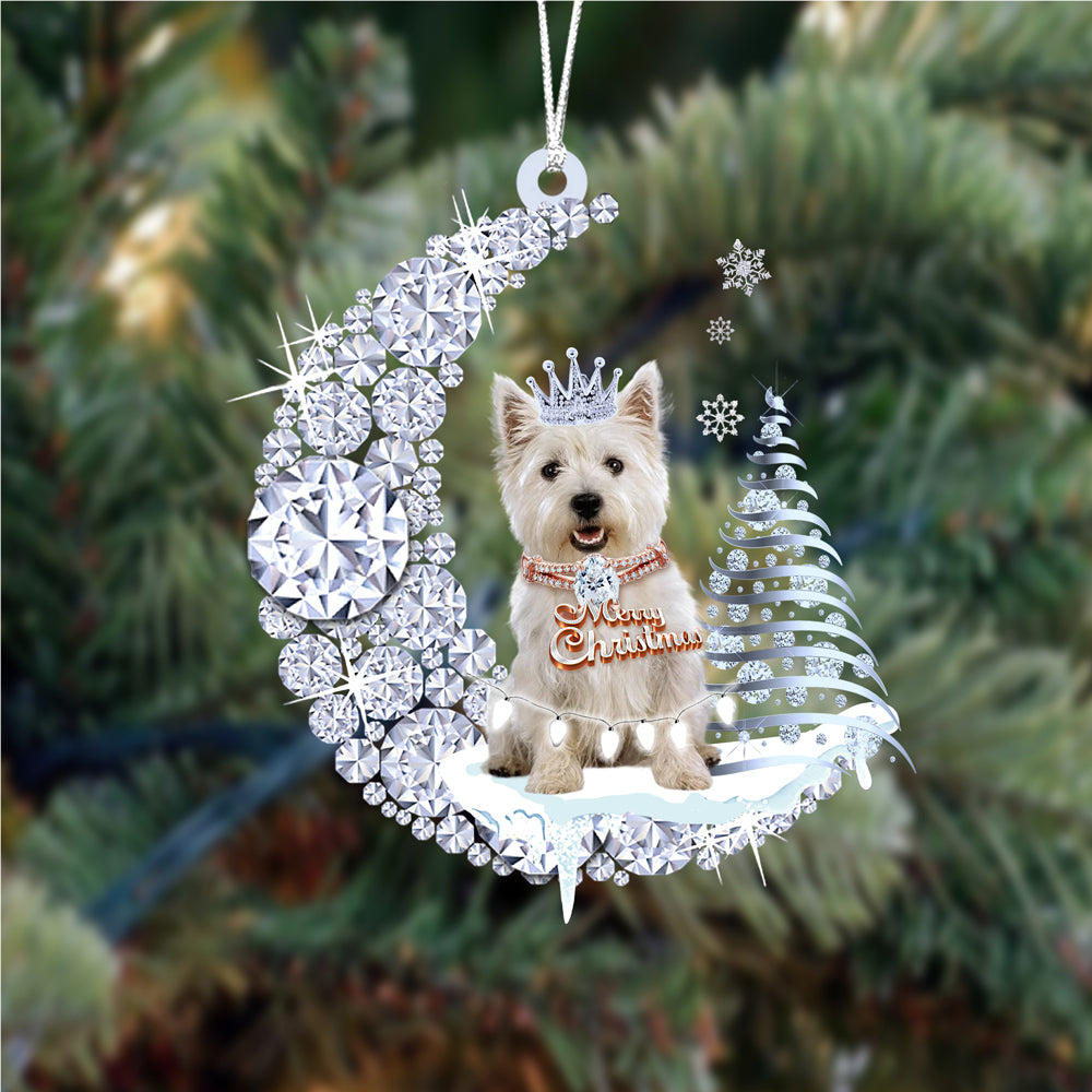 West Highland Wit Terrier02 op Diamand Maan Kerst Ornament