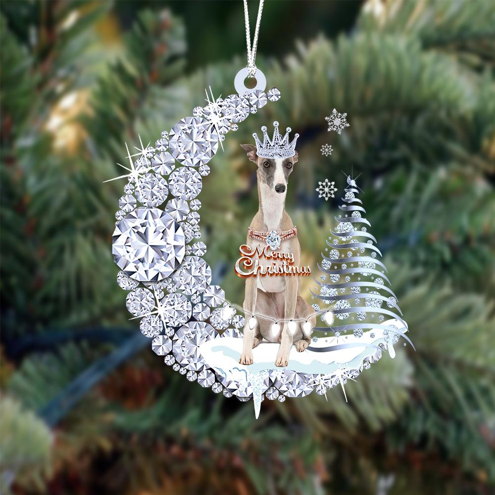 Whippet op Diamand Maan Kerst Ornament