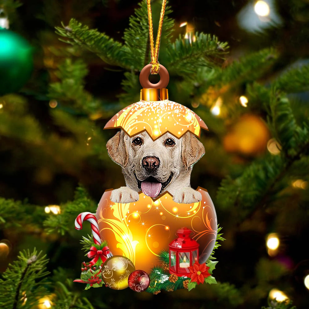 YELLOW Labrador In Kerst Gouden Ei Ornament