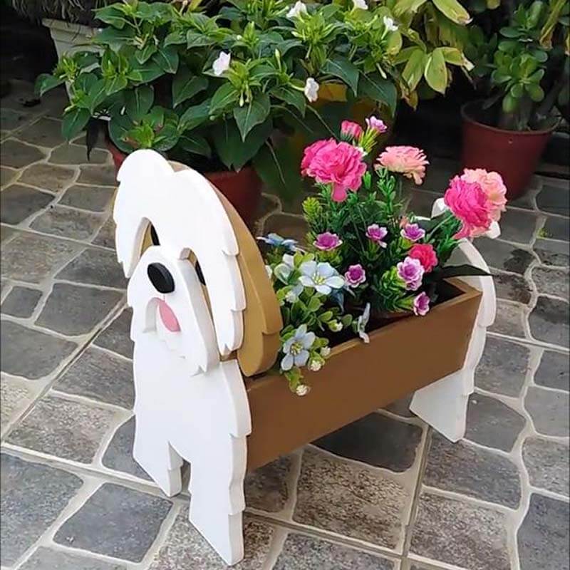 Wit en Bruin Shih Tzu Planter