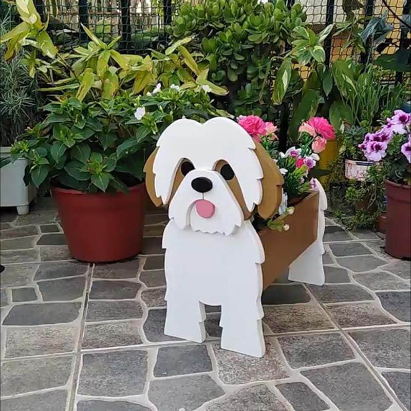 Wit en Bruin Shih Tzu Planter