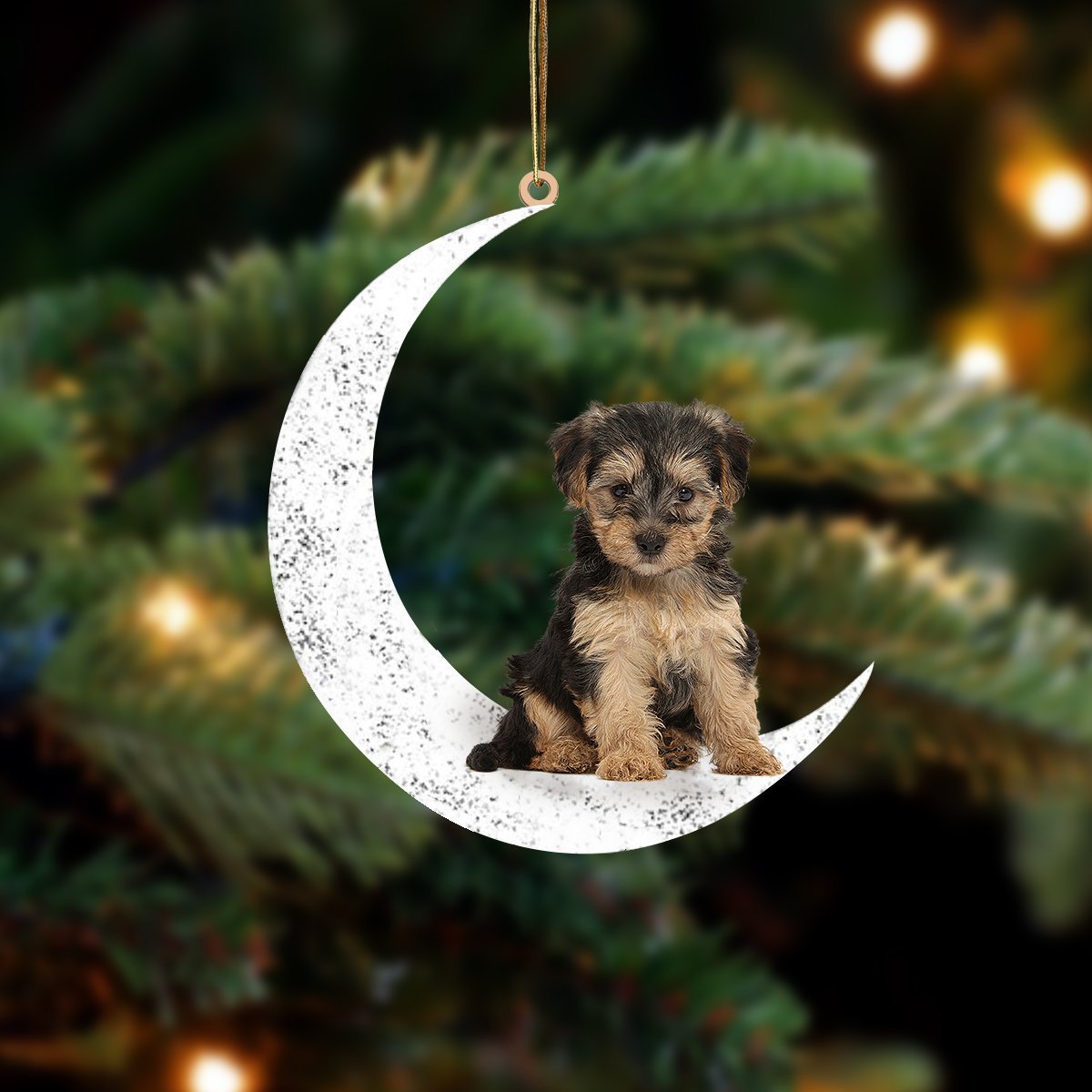 Yorkiepoo Zit op de Maan Ornament