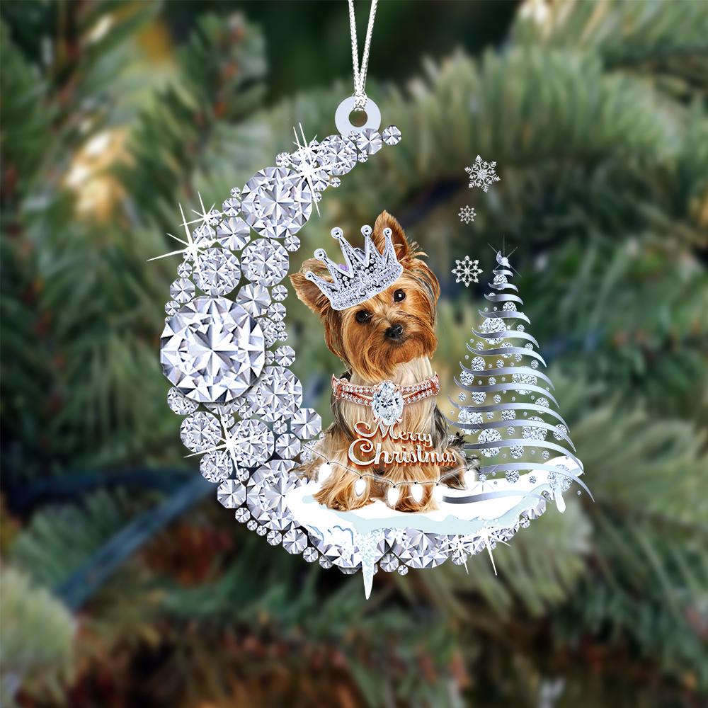 Golden Yorkshire Terrier op Diamand Maan Kerst Ornament