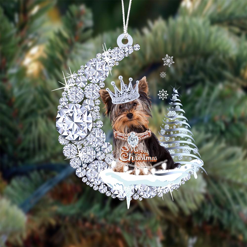 Yorkshire Terrier op Diamand Maan Kerst Ornament