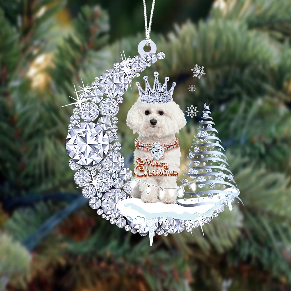 Bichon Frise op Diamand Maan Kerst Ornament