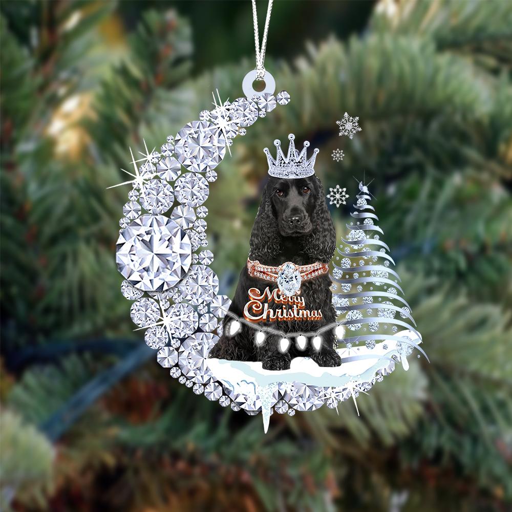 Zwart Cocker Spaniel op Diamand Maan Kerst Ornament